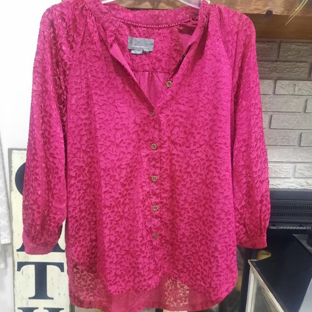 Anthropologie Susanna Velvet Burnout Fuchsia Top Sz Small